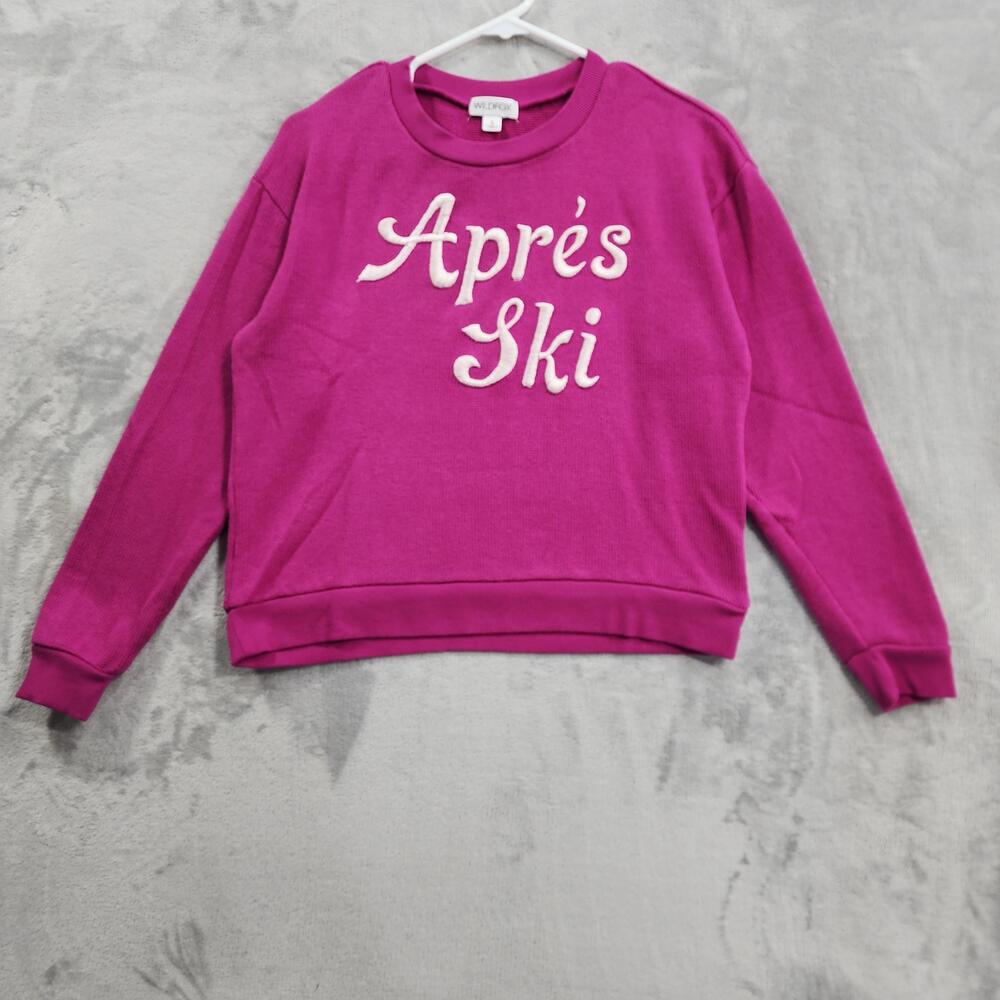 Wildfox Sweater Womens S Pink Bailey Apres Ski Embroidered Crew Neck Pullover
